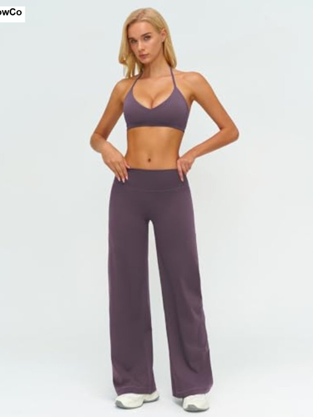 Women's 2pc Workout Set Halter Bra Padded Top Flare Leggings w/ Pockets Active - Picture 5 of 5